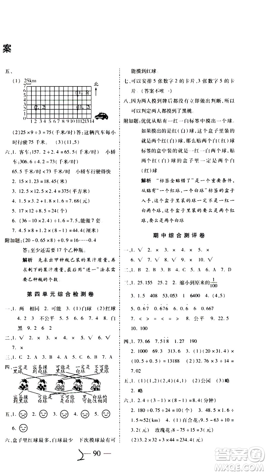 2020名師優(yōu)題小學(xué)系列卷數(shù)學(xué)五年級(jí)上冊(cè)RJ人教版答案