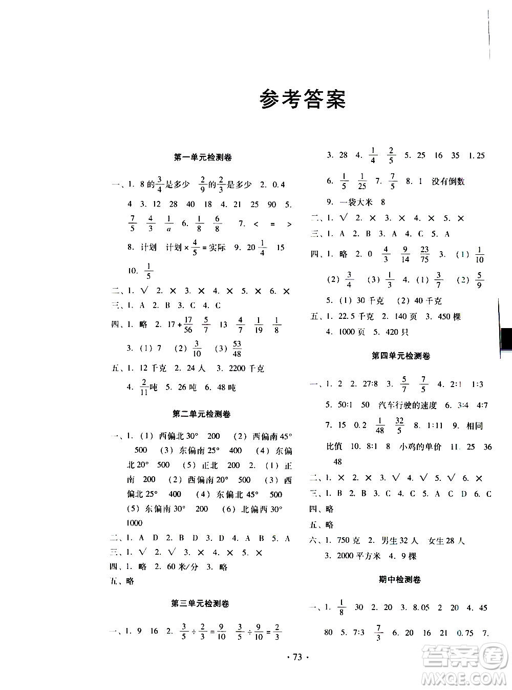 云南教育出版社2020一線名師提優(yōu)試卷數(shù)學(xué)六年級(jí)上冊人教版答案