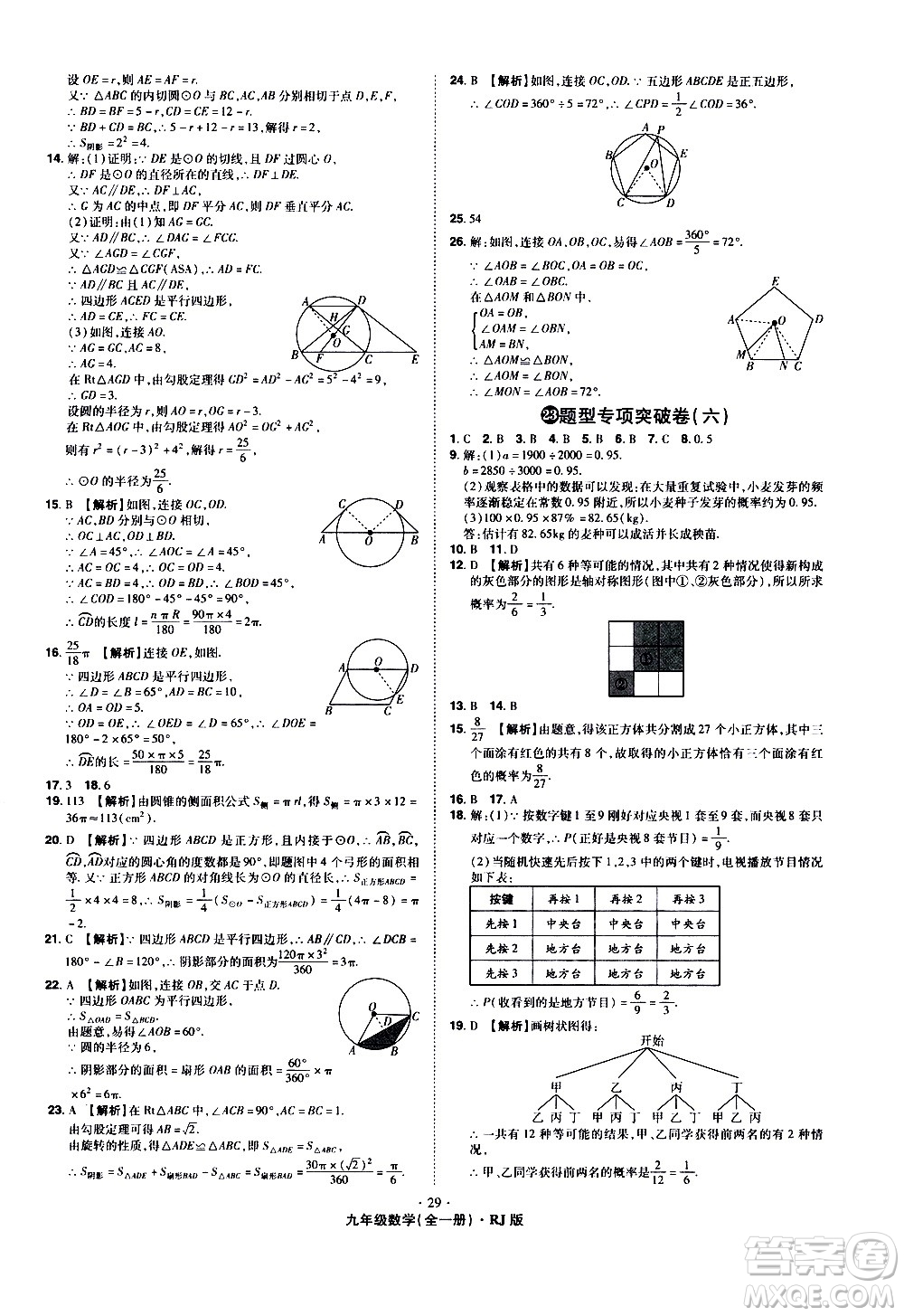 2020魔力一卷通數(shù)學(xué)九年級全一冊RJ人教版答案