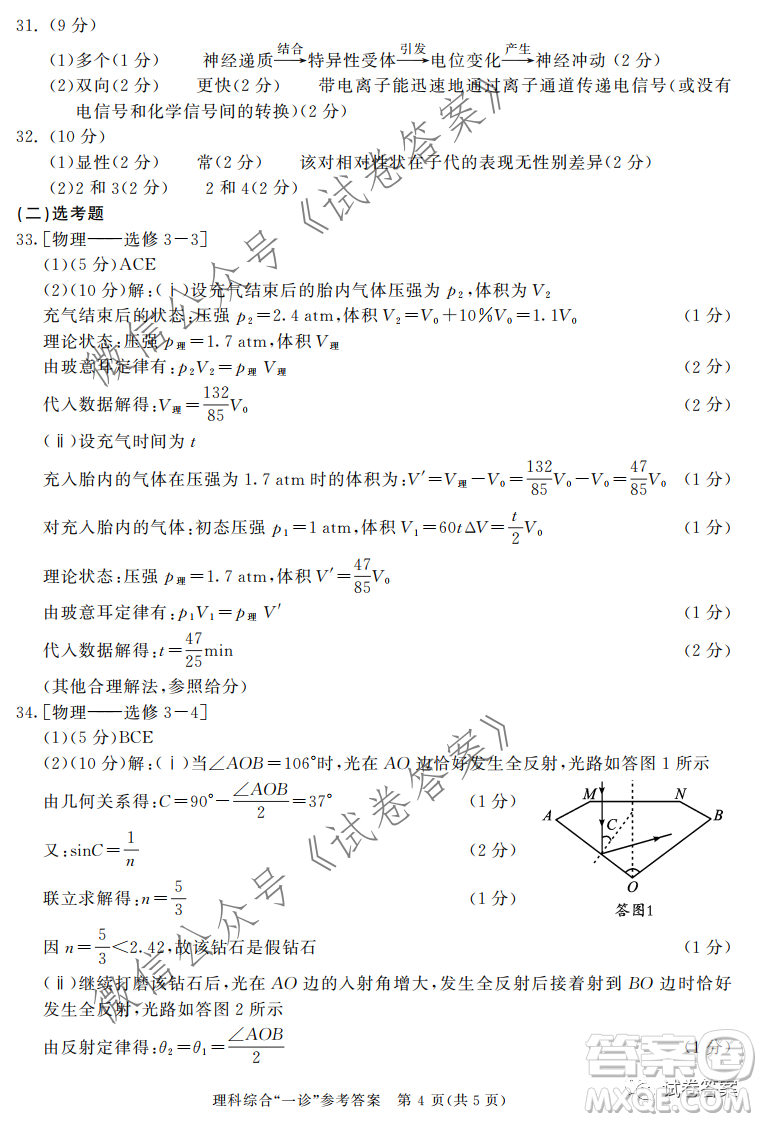 成都市2018級高中畢業(yè)班第一次診斷性檢測理科綜合試題及答案