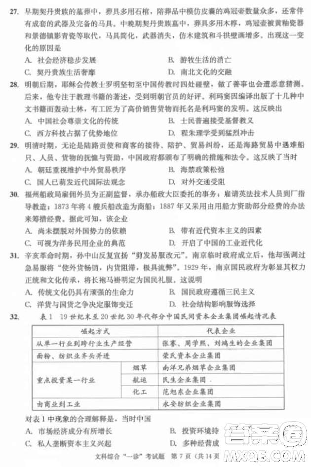 成都市2018級(jí)高中畢業(yè)班第一次診斷性檢測(cè)文科綜合試題及答案