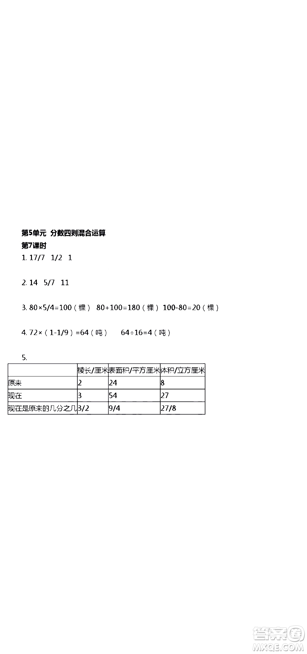 江蘇人民出版社2020伴你學數(shù)學六年級上冊蘇教版答案