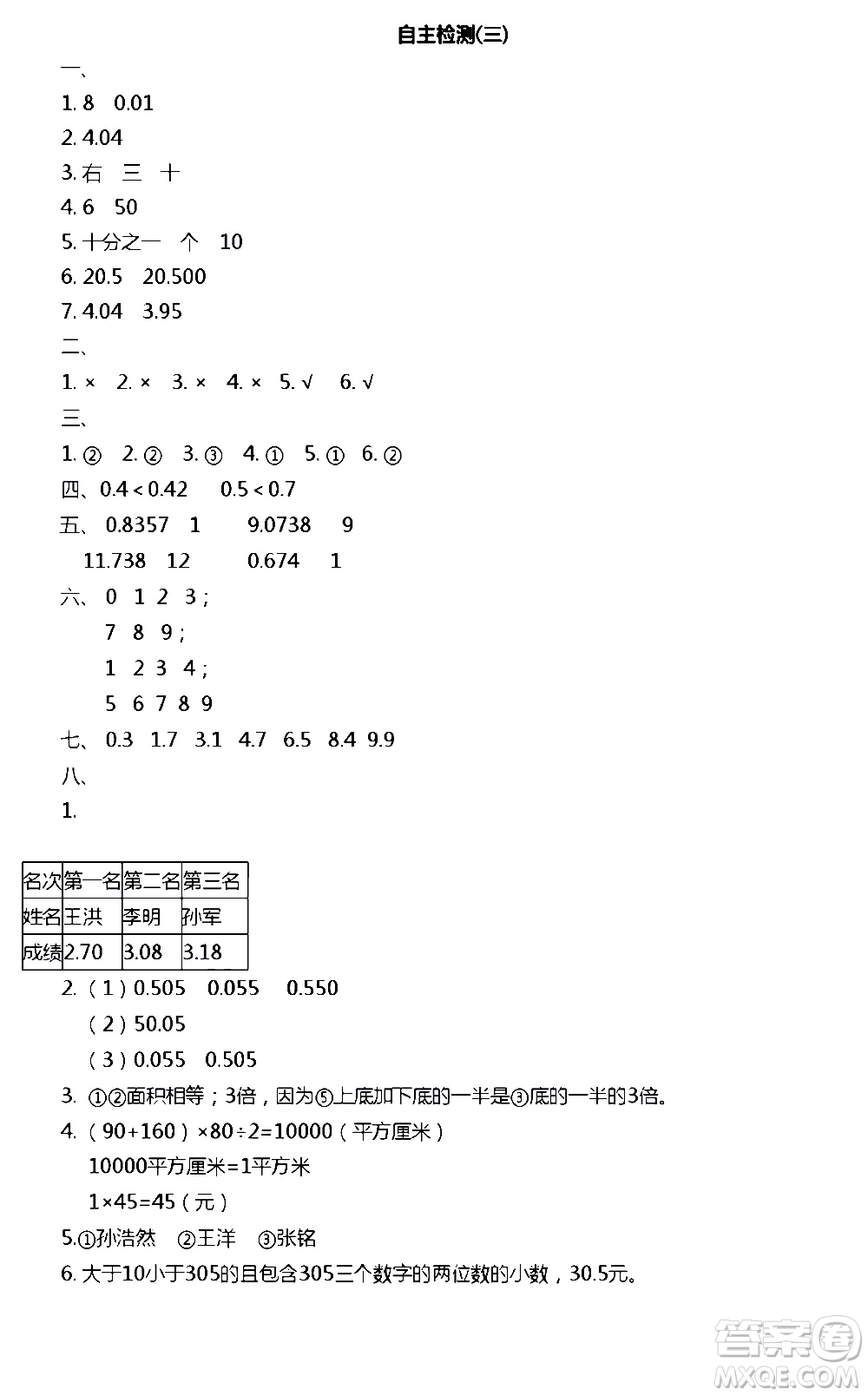 江蘇人民出版社2020伴你學數(shù)學五年級上冊蘇教版答案