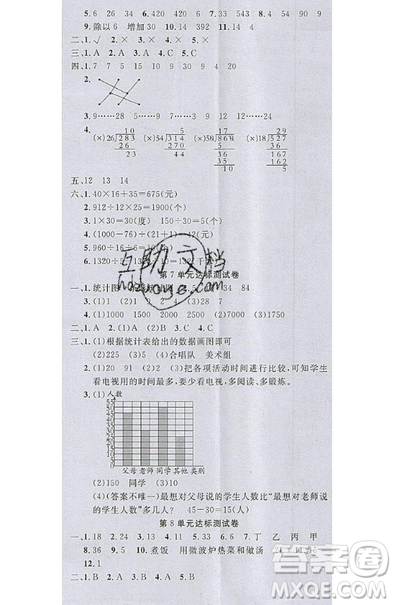 2020好題好卷天天練四年級上冊數(shù)學人教版答案