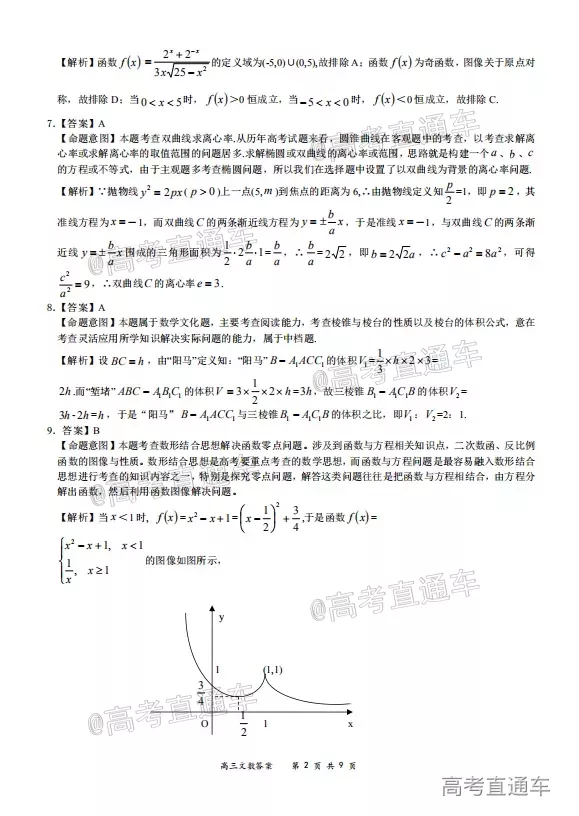 2020-2021學年上學期全國百強名校領軍考試高三文科數學試題及答案