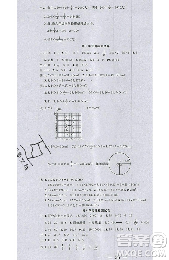 2020好題好卷天天練六年級上冊數(shù)學(xué)人教版答案