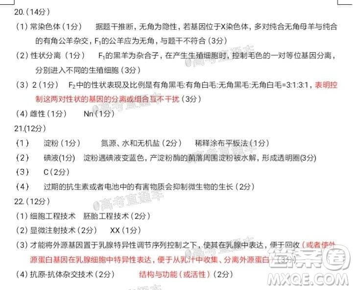 汕頭市2020-2021學(xué)年度普通高中畢業(yè)班教學(xué)質(zhì)量監(jiān)測生物試題及答案