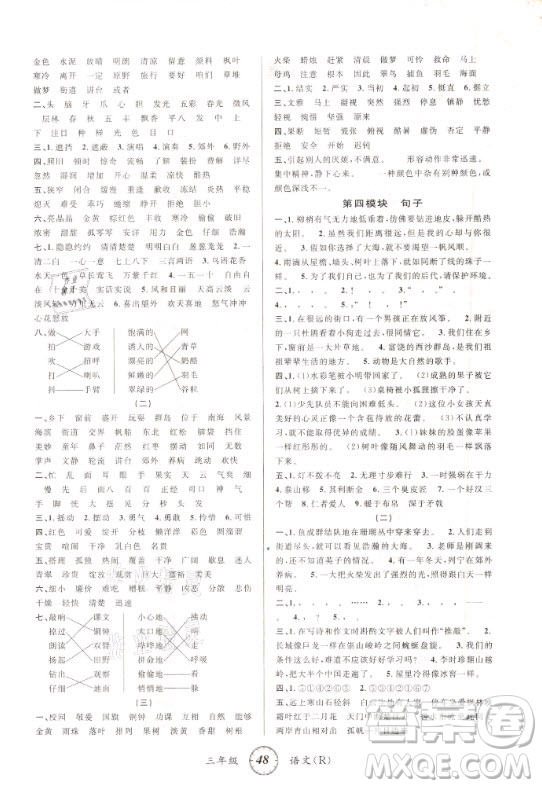 安徽人民出版社2021第三學(xué)期寒假銜接三年級(jí)語(yǔ)文人教版答案