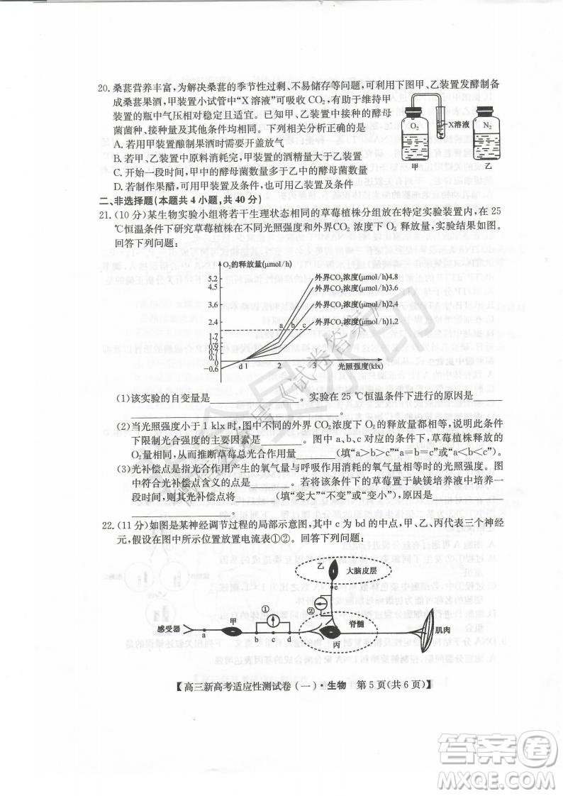 2021屆八省聯(lián)盟湖北新高考適應(yīng)性測(cè)試卷一生物試題及答案