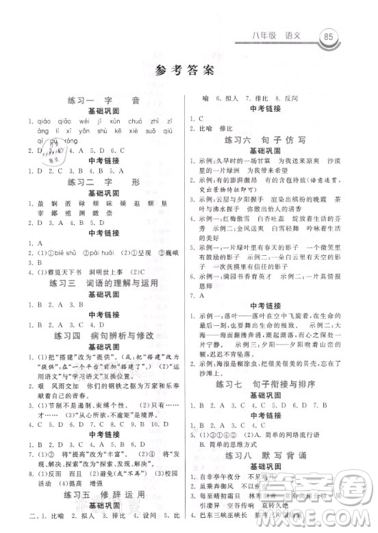 河北美術(shù)出版社2021寒假作業(yè)語(yǔ)文八年級(jí)人教版答案