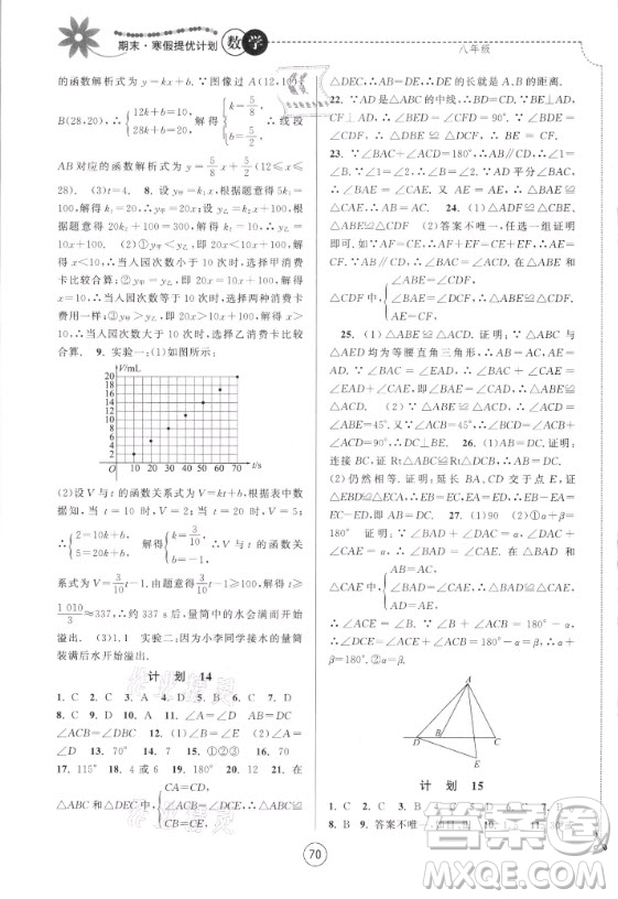 南京大學(xué)出版社2021期末寒假提優(yōu)計劃數(shù)學(xué)八年級蘇科版答案