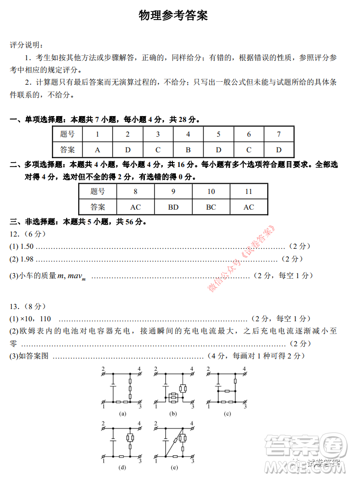 華師大附中2021屆高三上學(xué)期聯(lián)合測(cè)評(píng)物理試題及答案