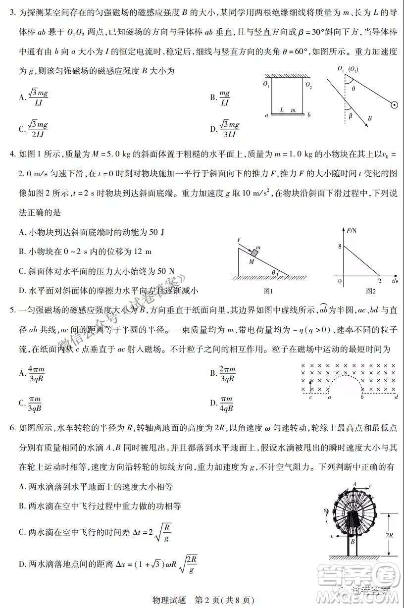 皖豫名校聯(lián)盟體2021屆高中畢業(yè)班第二次考試物理試題及答案