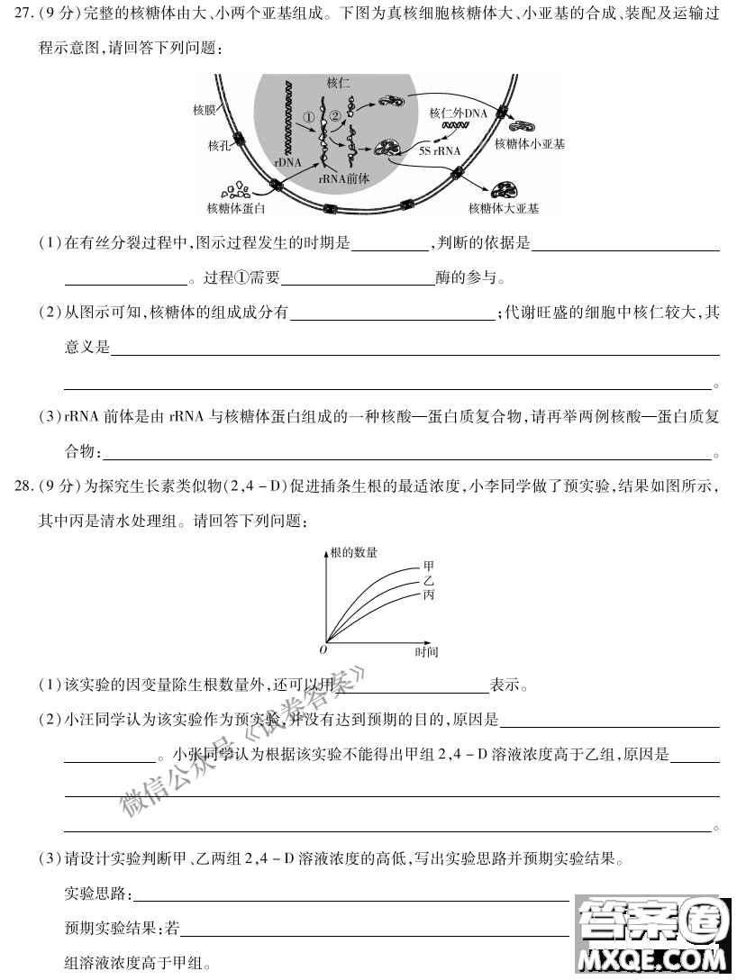 皖豫名校聯(lián)盟體2021屆高中畢業(yè)班第二次考試生物試題及答案