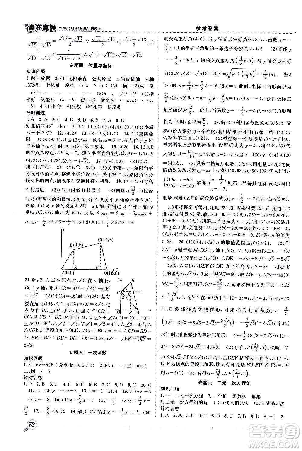 合肥工業(yè)大學(xué)出版社2021寒假學(xué)期總復(fù)習(xí)贏在寒假銜接教材八年級(jí)數(shù)學(xué)BS北師版答案