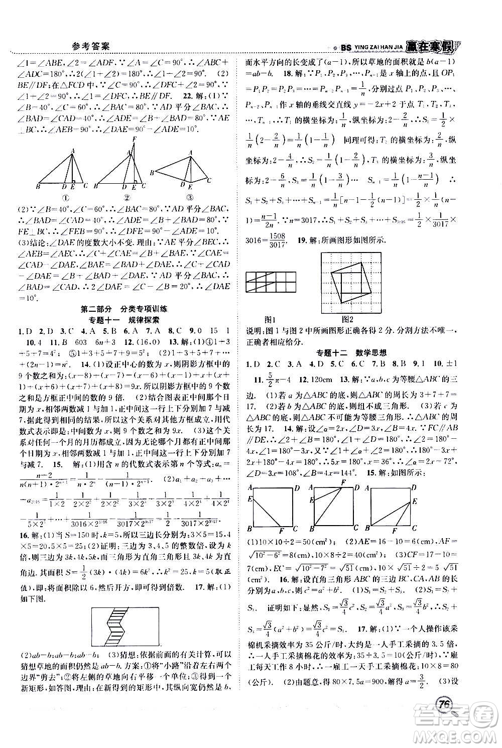 合肥工業(yè)大學(xué)出版社2021寒假學(xué)期總復(fù)習(xí)贏在寒假銜接教材八年級(jí)數(shù)學(xué)BS北師版答案