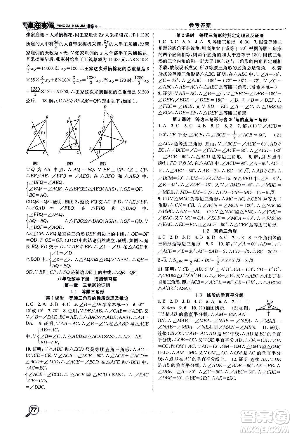 合肥工業(yè)大學(xué)出版社2021寒假學(xué)期總復(fù)習(xí)贏在寒假銜接教材八年級(jí)數(shù)學(xué)BS北師版答案