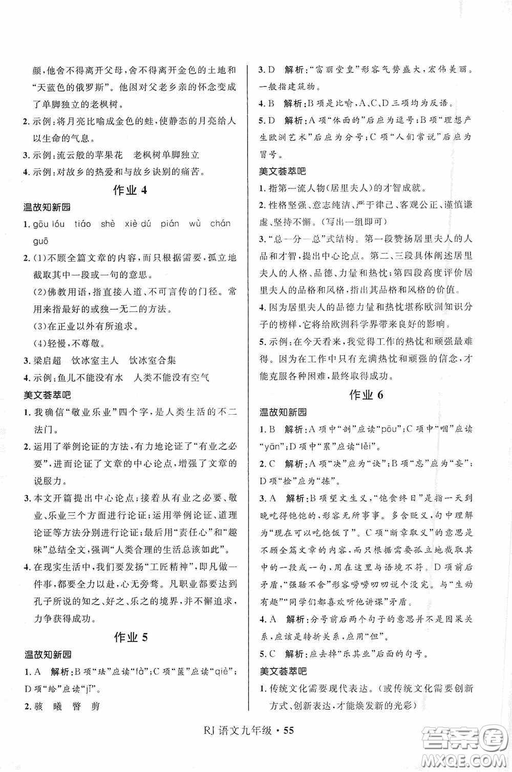 河北少年兒童出版社2021贏在起跑線上中學(xué)生快樂(lè)寒假九年級(jí)語(yǔ)文人教版答案