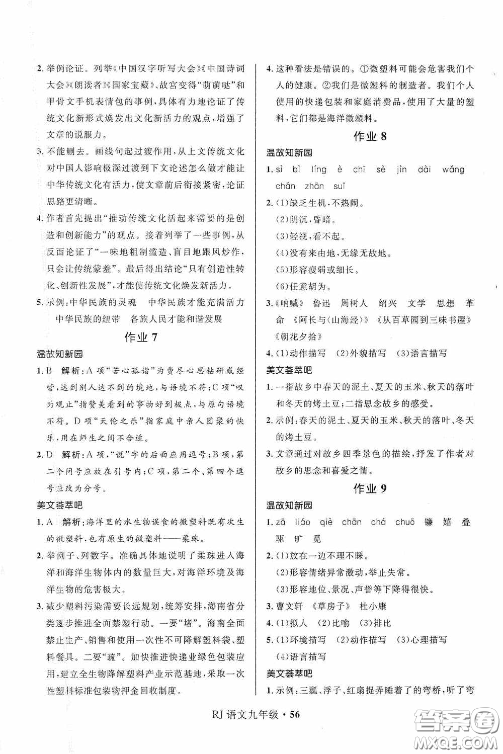 河北少年兒童出版社2021贏在起跑線上中學(xué)生快樂(lè)寒假九年級(jí)語(yǔ)文人教版答案