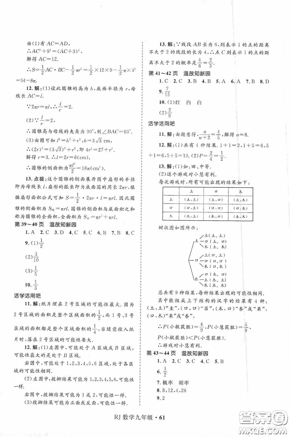 河北少年兒童出版社2021贏在起跑線上中學生快樂寒假九年級數學人教版答案