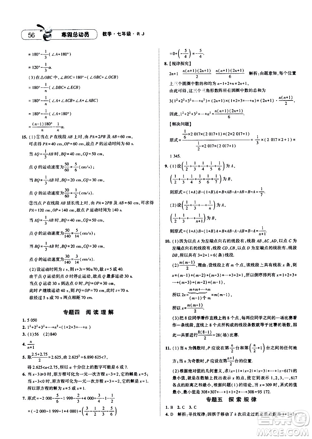 2021年經(jīng)綸學(xué)典寒假總動(dòng)員七年級(jí)數(shù)學(xué)RJ人教版答案