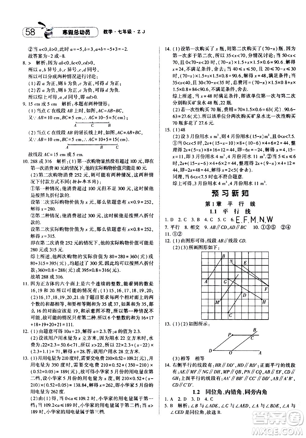 2021年經(jīng)綸學典寒假總動員七年級數(shù)學ZJ浙教版答案