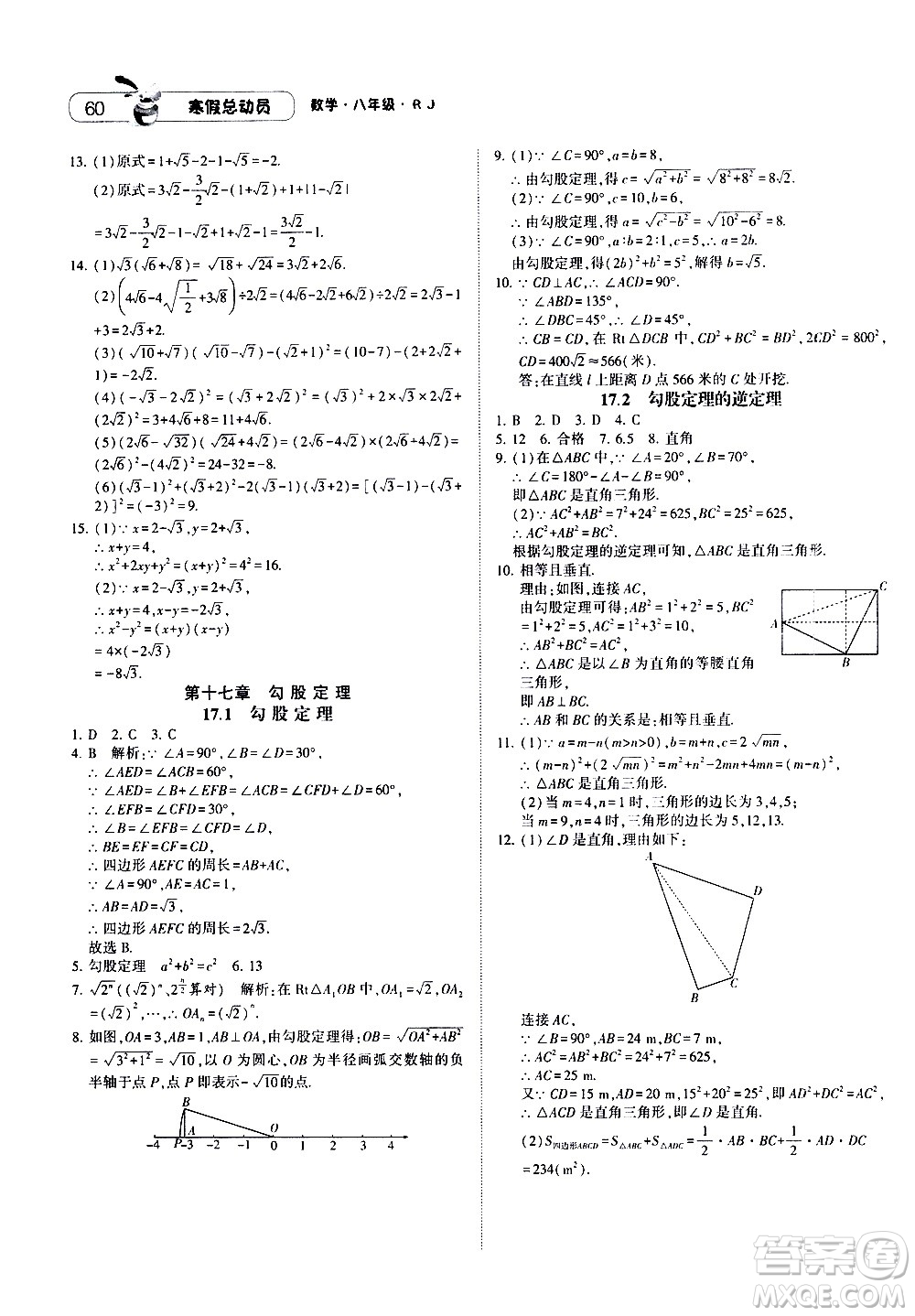 2021年經(jīng)綸學(xué)典寒假總動員八年級數(shù)學(xué)RJ人教版答案