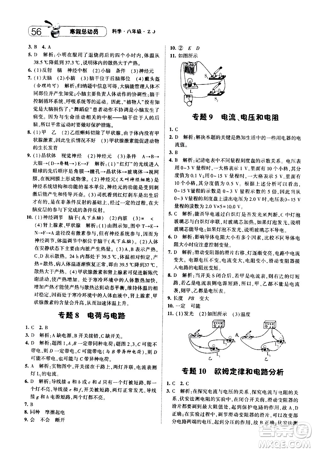 2021年經(jīng)綸學(xué)典寒假總動(dòng)員八年級(jí)科學(xué)ZJ浙教版答案