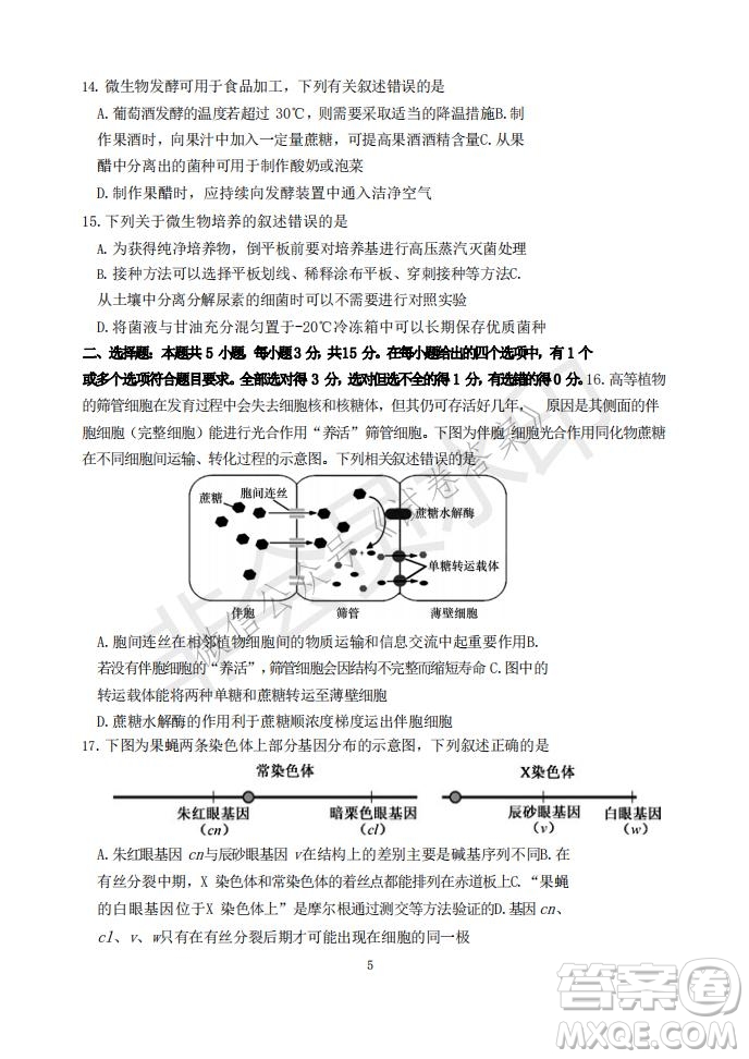 2021年大連市高三雙基測(cè)試卷生物試題及答案