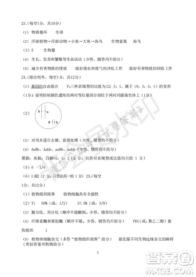 2021年大連市高三雙基測(cè)試卷生物試題及答案