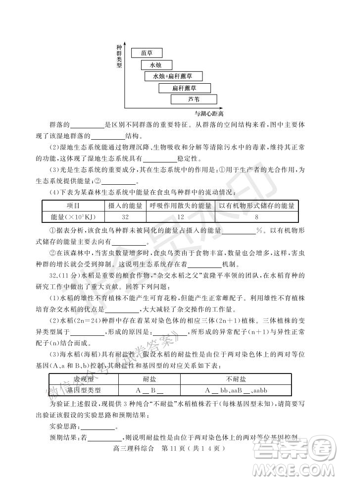 許昌濟源平頂山2021年高三第一次質(zhì)量檢測理科綜合試題及答案