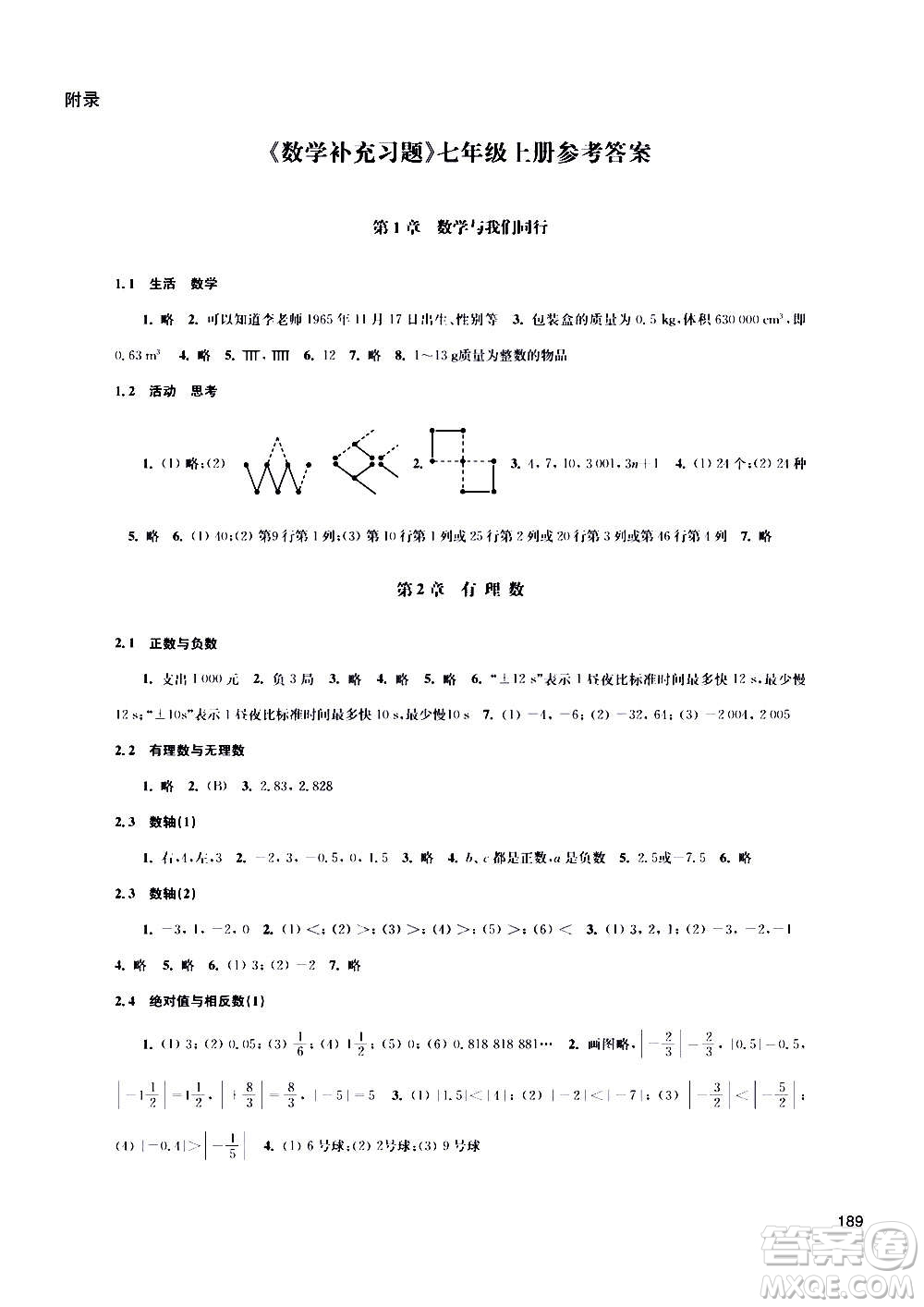 江蘇鳳凰科學(xué)技術(shù)出版社2020數(shù)學(xué)補充習(xí)題七年級上冊蘇科版答案