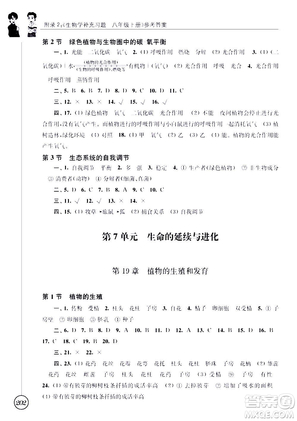 江蘇鳳凰科學(xué)技術(shù)出版社2020生物學(xué)補(bǔ)充習(xí)題八年級(jí)上冊(cè)蘇科版答案