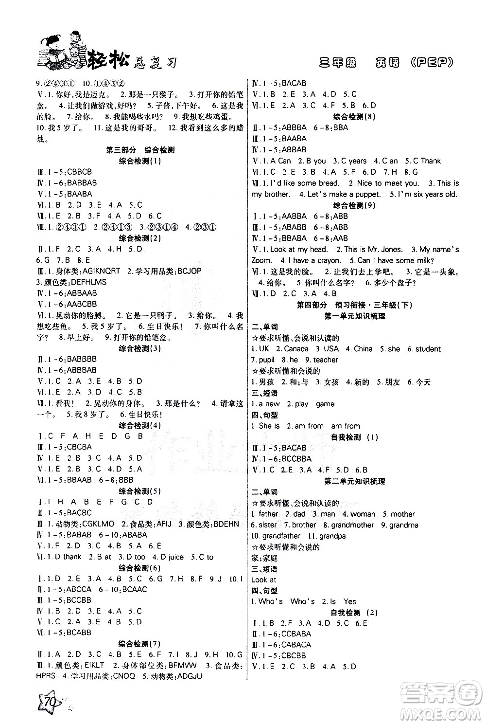 河北科學(xué)技術(shù)出版社2021小學(xué)英語輕松總復(fù)習(xí)假期作業(yè)三年級寒假答案