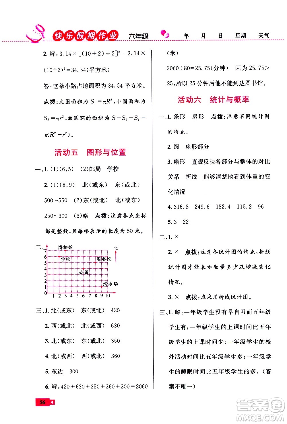 云南科技出版社2021創(chuàng)新成功學(xué)習(xí)快樂(lè)寒假六年級(jí)數(shù)學(xué)RJ人教版答案