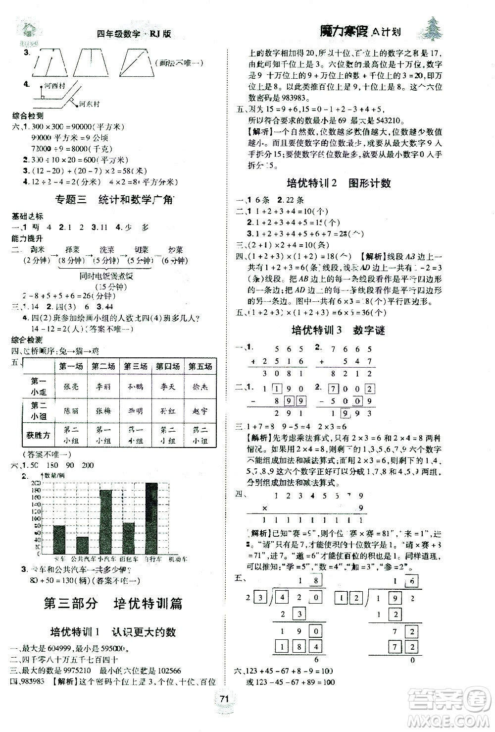 北方婦女兒童出版社2021魔力寒假A計劃四年級上冊數(shù)學RJ人教版答案