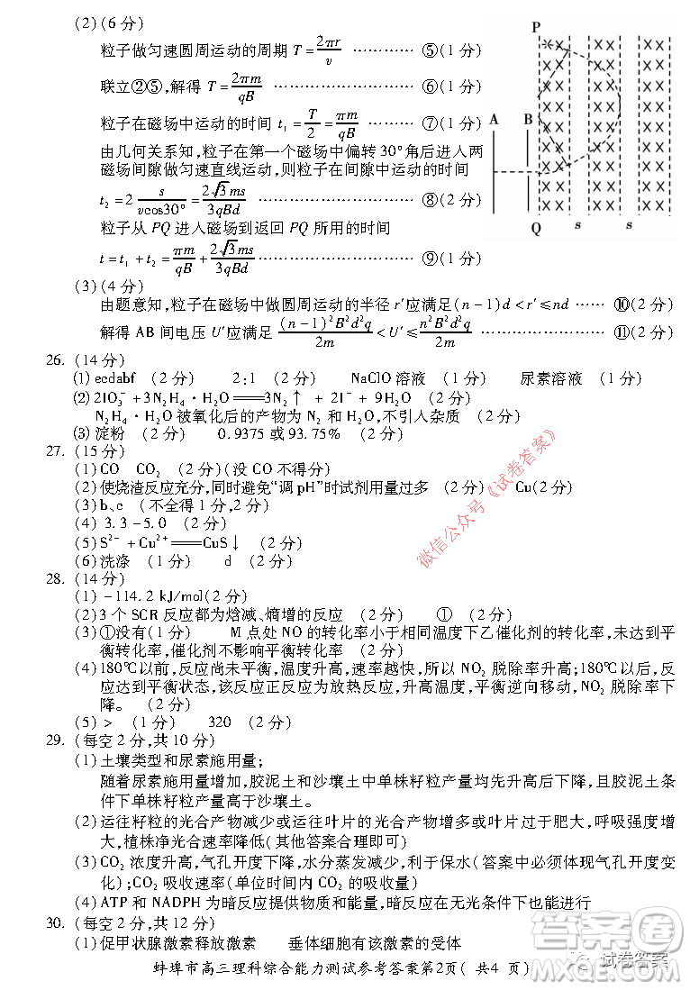 蚌埠市2021屆高三年級第二次教學質量檢查考試理科綜合試題及答案