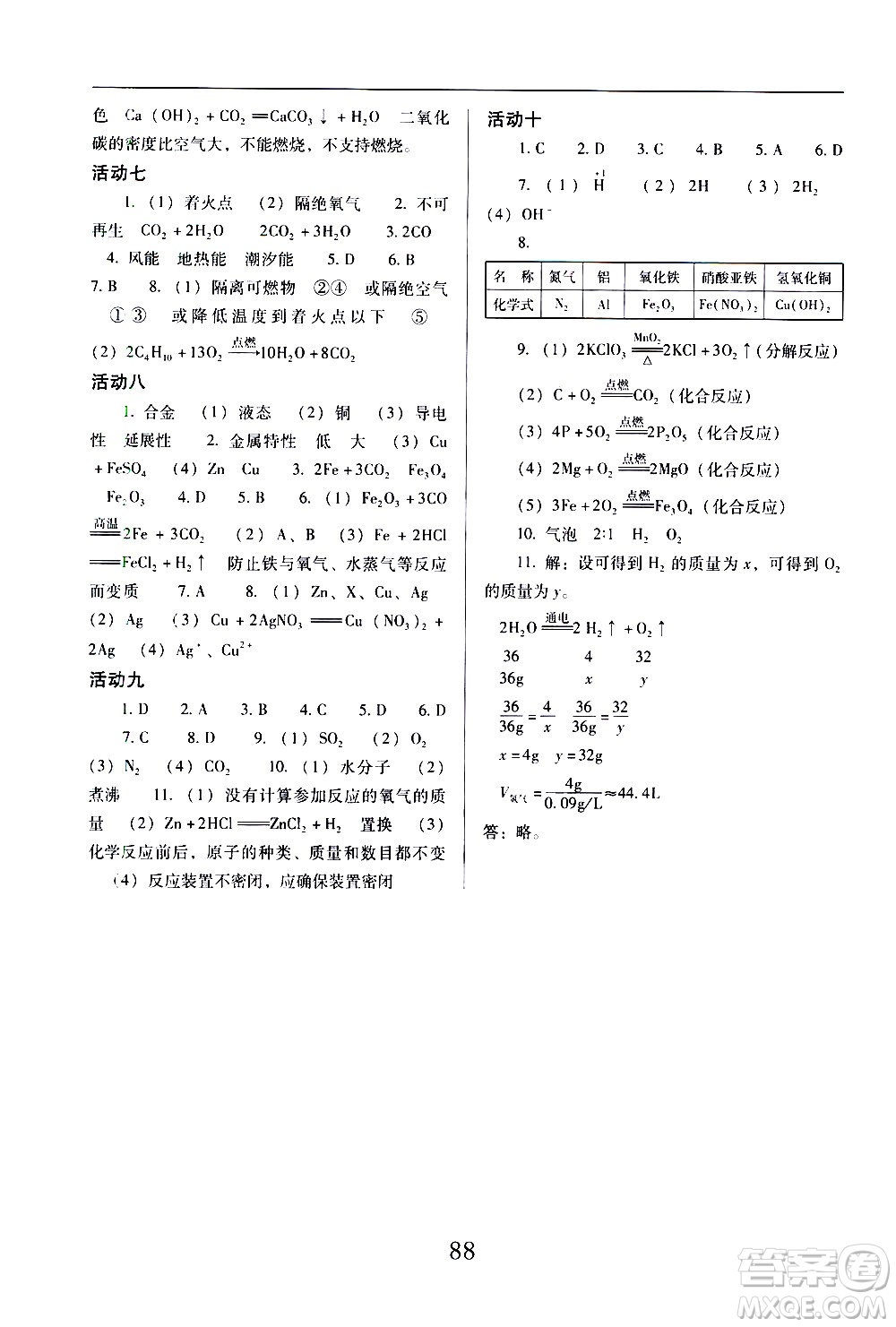 晨光出版社2021云南省標(biāo)準(zhǔn)教輔初中寒假快樂提升九年級(jí)理科綜合答案