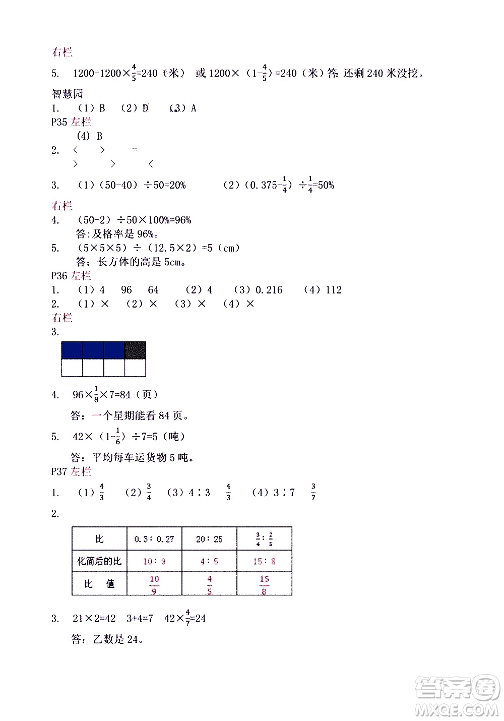 安徽少年兒童出版社2021版寒假作業(yè)六年級數(shù)學(xué)蘇教版答案