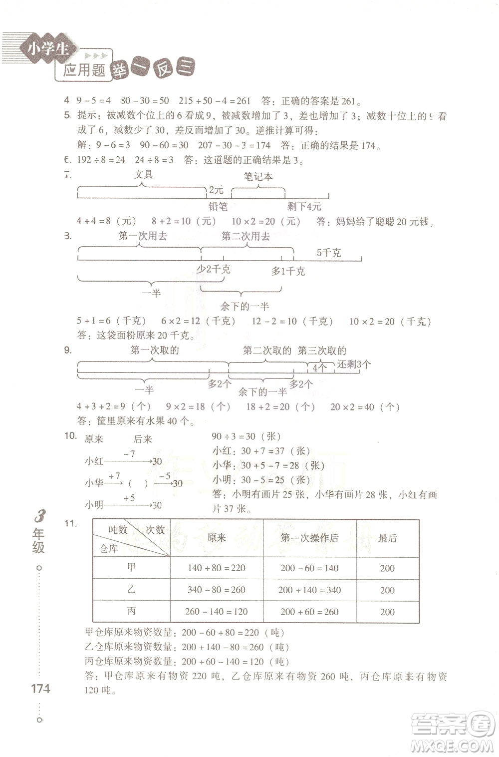 青島出版社2021小學(xué)生應(yīng)用題舉一反三三年級答案