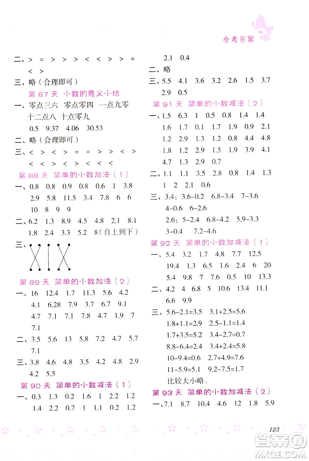 陜西人民教育出版社2021小學(xué)數(shù)學(xué)口算題100+天天練三年級(jí)答案