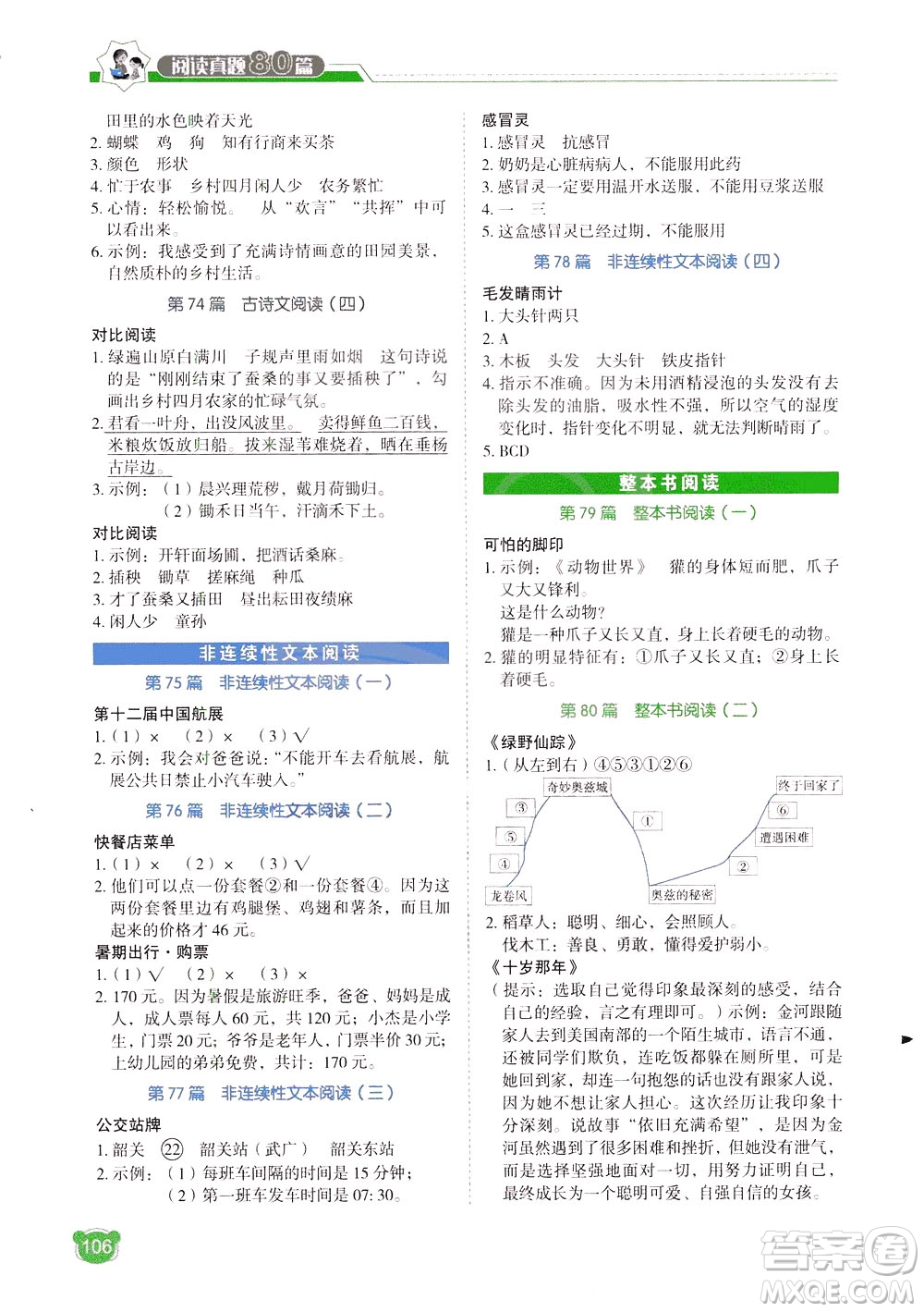 廣東經(jīng)濟出版社2021小學(xué)語文閱讀真題80篇四年級廣東專版答案