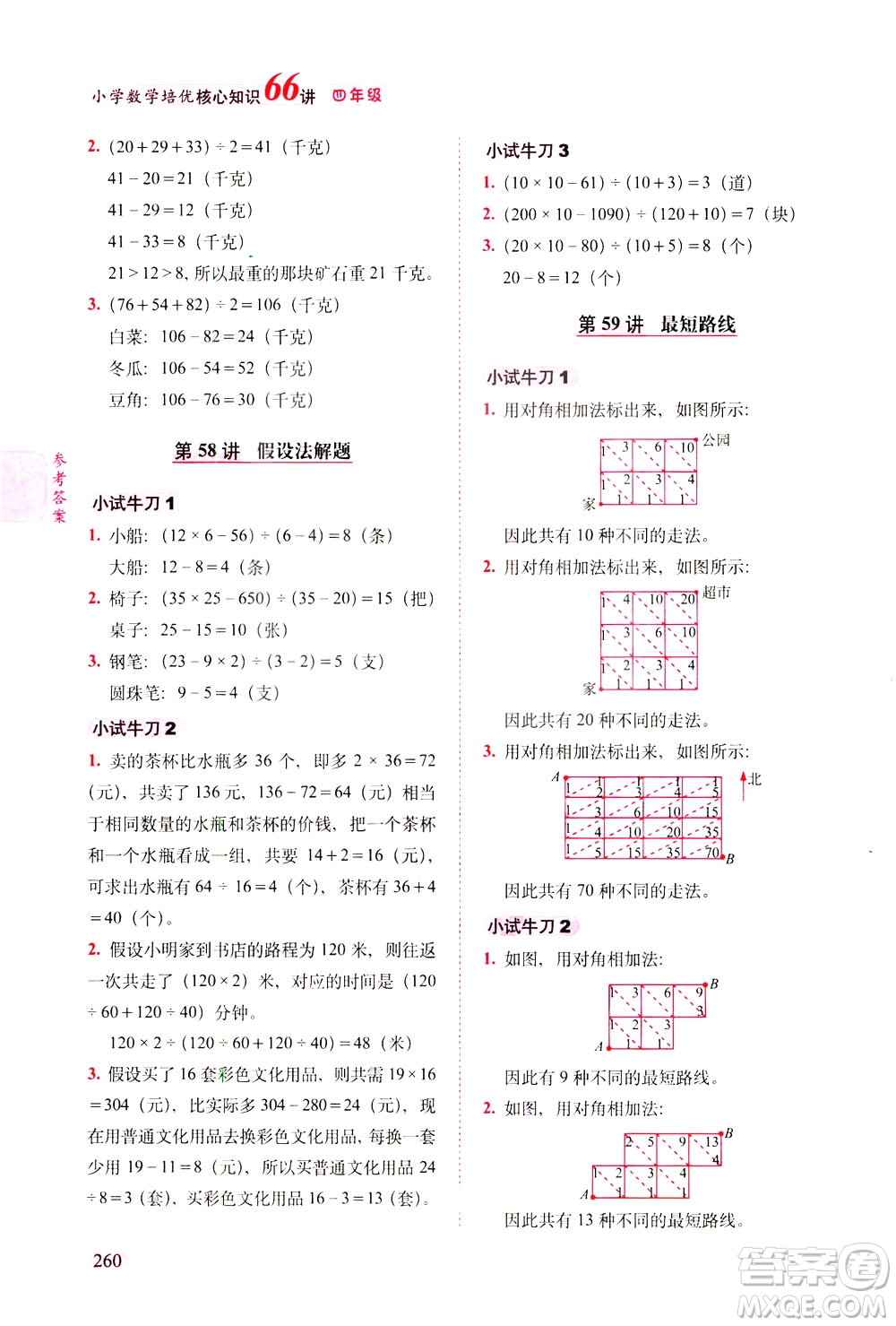 長(zhǎng)春出版社2021版小學(xué)數(shù)學(xué)培優(yōu)核心知識(shí)66講四年級(jí)答案