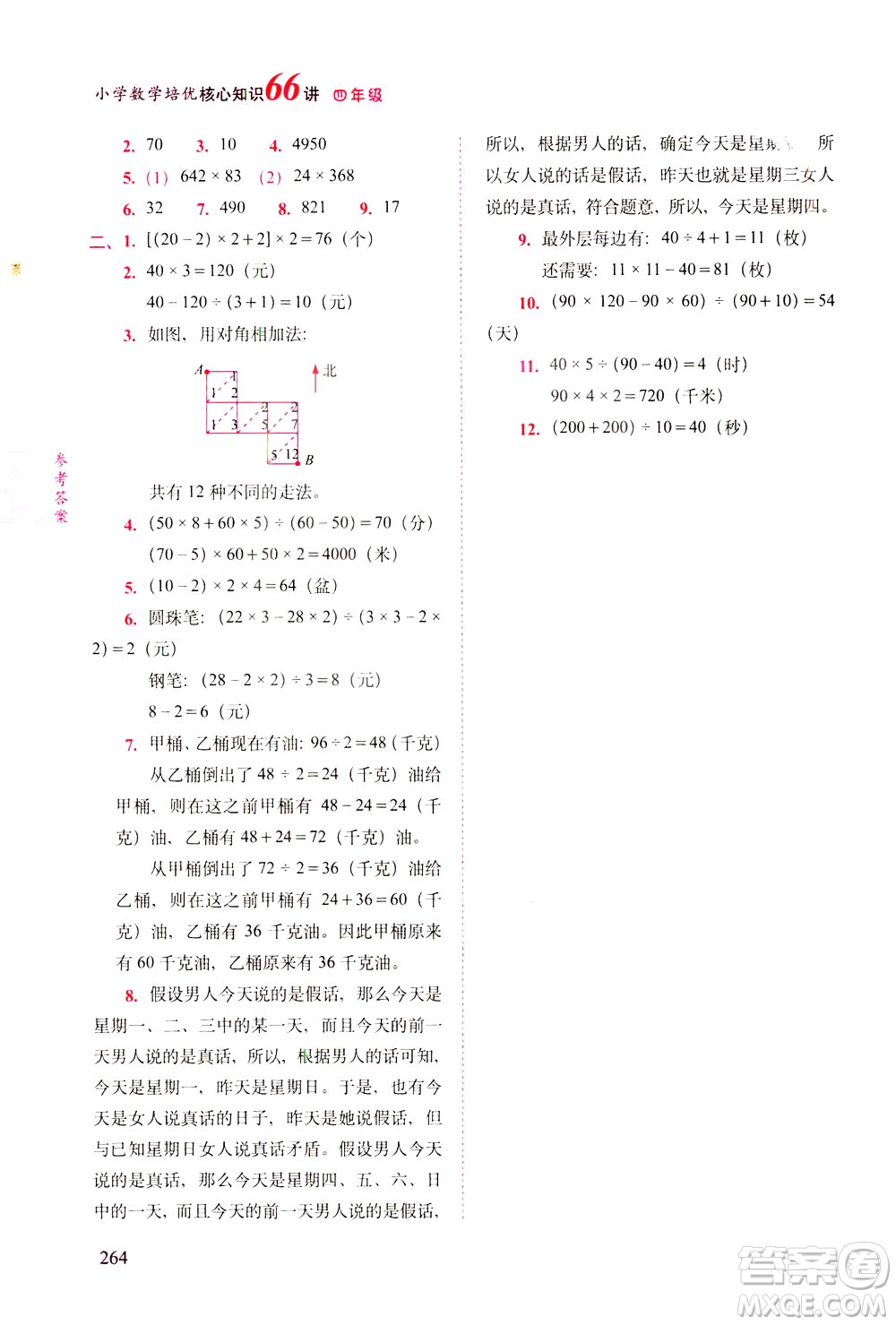 長(zhǎng)春出版社2021版小學(xué)數(shù)學(xué)培優(yōu)核心知識(shí)66講四年級(jí)答案