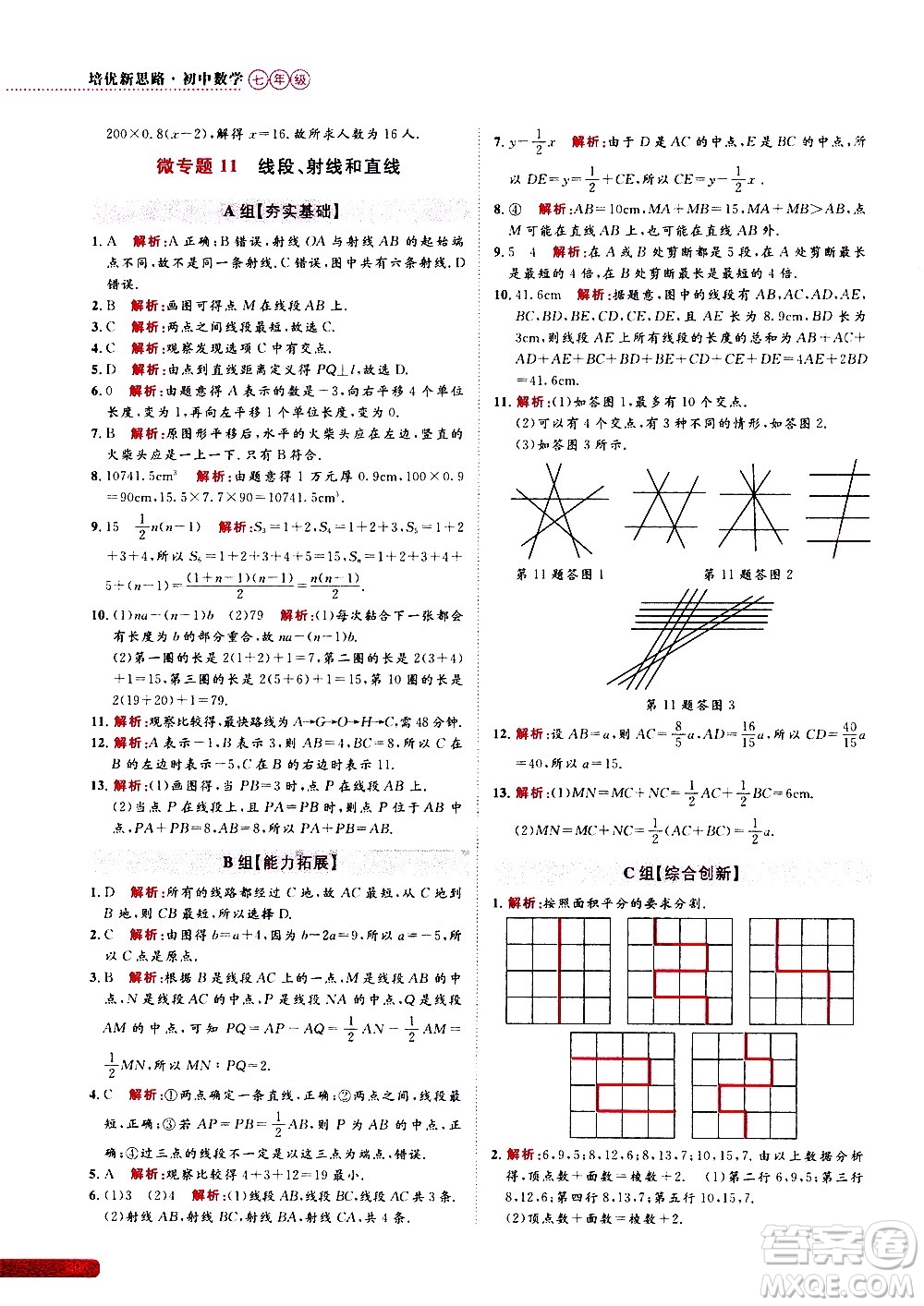 浙江大學(xué)出版社2021年培優(yōu)新思路初中數(shù)學(xué)七年級答案