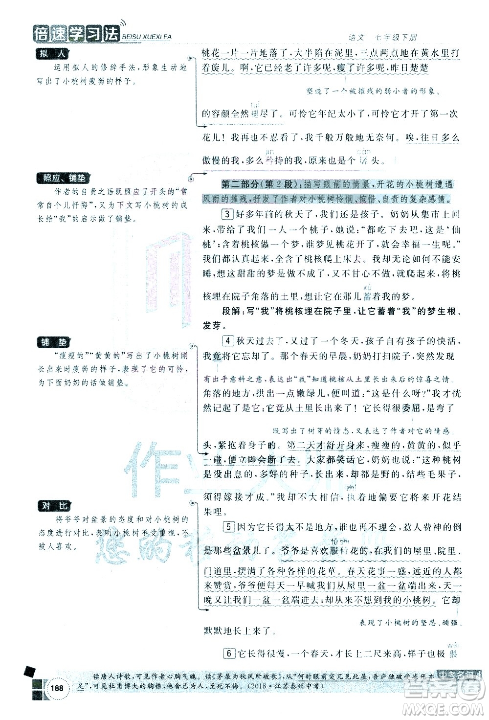 北京教育出版社2021年倍速學(xué)習(xí)法七年級語文下冊人教版答案