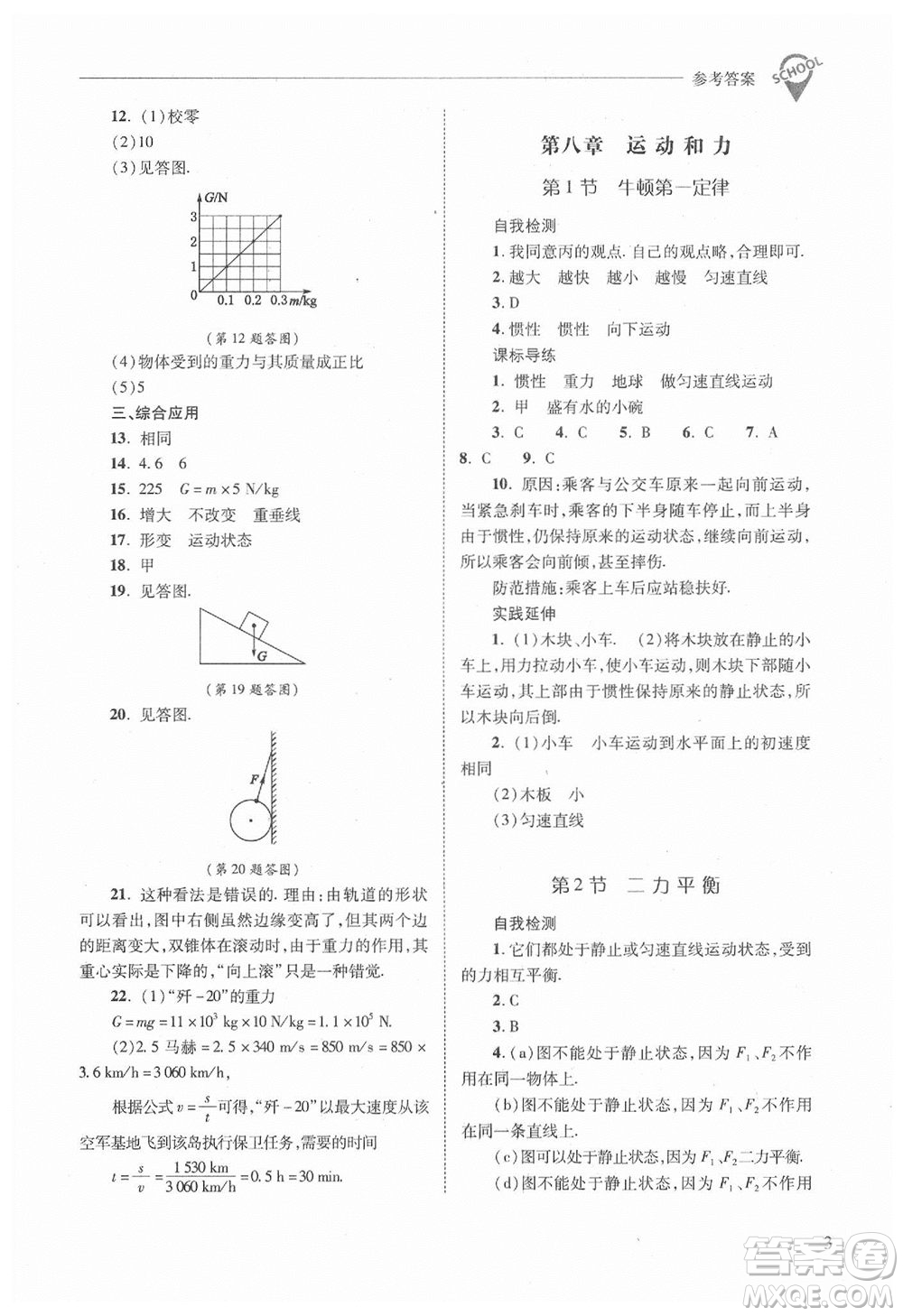 山西教育出版社2021年新課程問題解決導(dǎo)學(xué)方案物理八年級下冊人教版答案