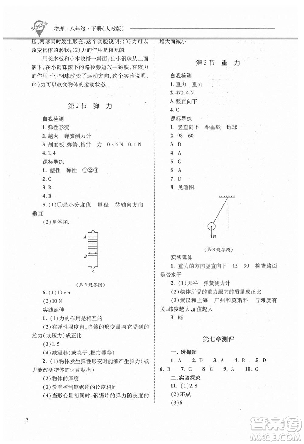 山西教育出版社2021年新課程問題解決導(dǎo)學(xué)方案物理八年級下冊人教版答案