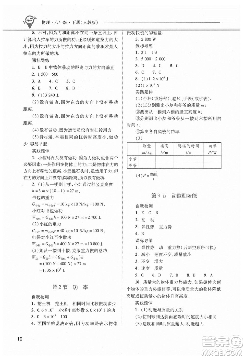 山西教育出版社2021年新課程問題解決導(dǎo)學(xué)方案物理八年級下冊人教版答案