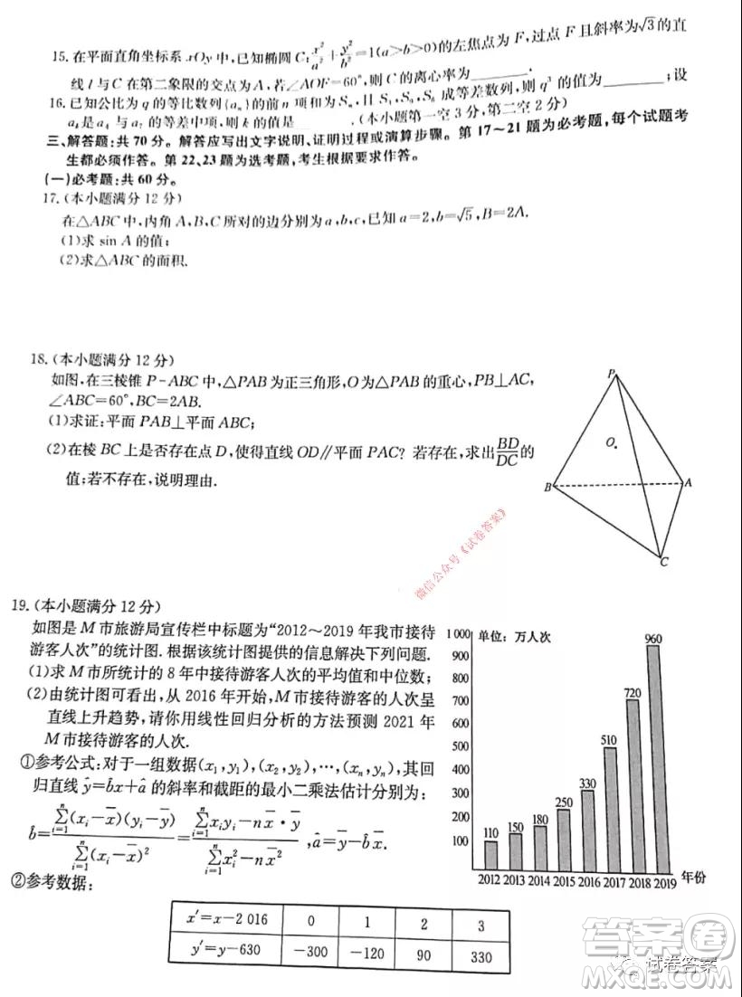 九師聯(lián)盟2020-2021學年高三2月質量檢測文科數學試題及答案